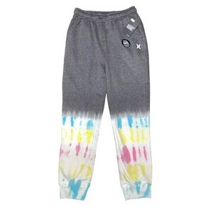 Hurley Grey Blue Yellow Tie Dye Jogger Sweat Pants Taper Ankle Boys Medium NWT